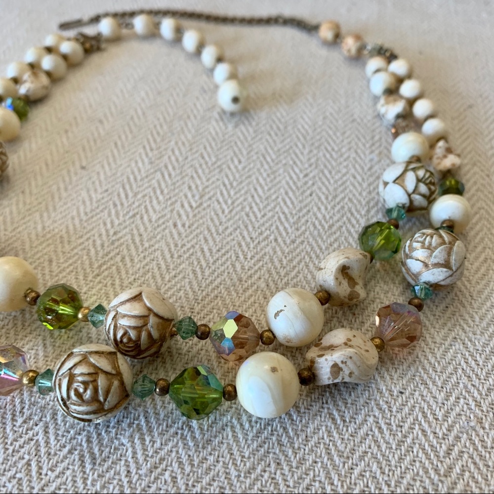 Vintage rose bead and crystal adjustable necklace